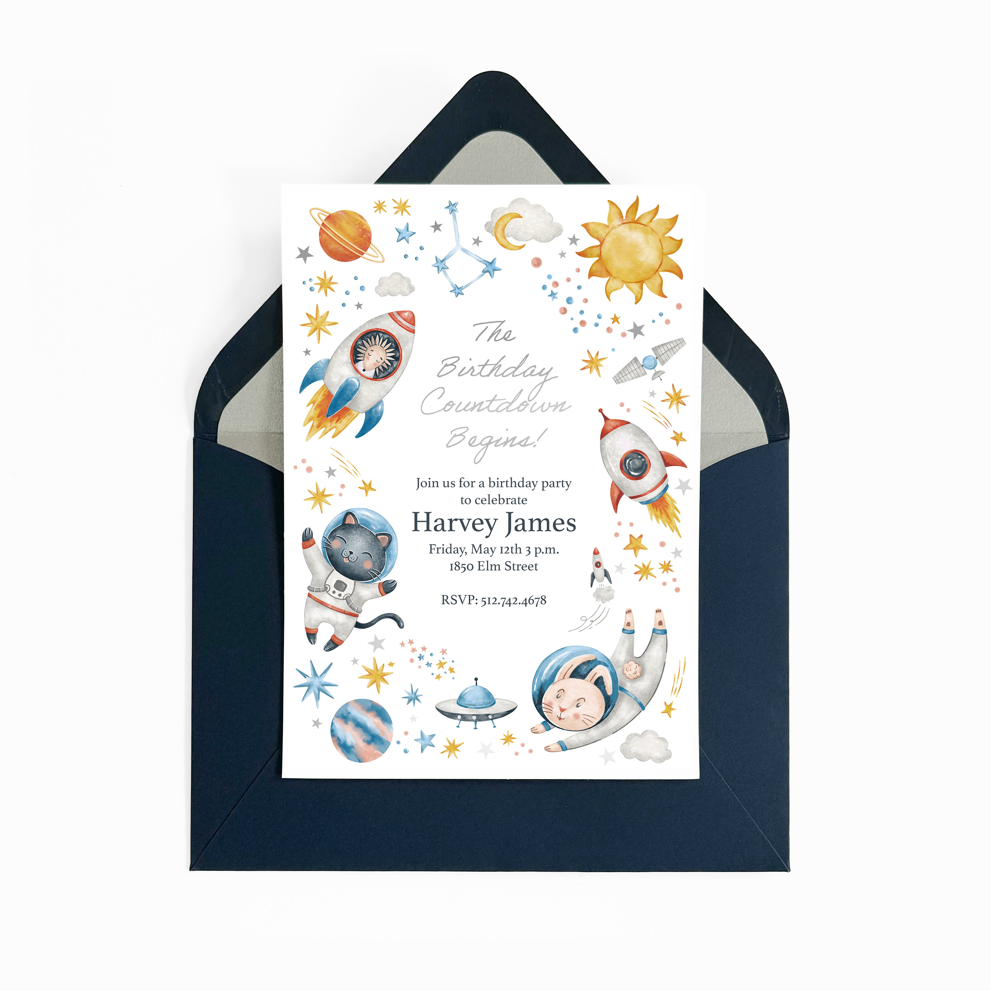 The Countdown Begins - Kids Birthday Invitation and Envelope - Pack of 10