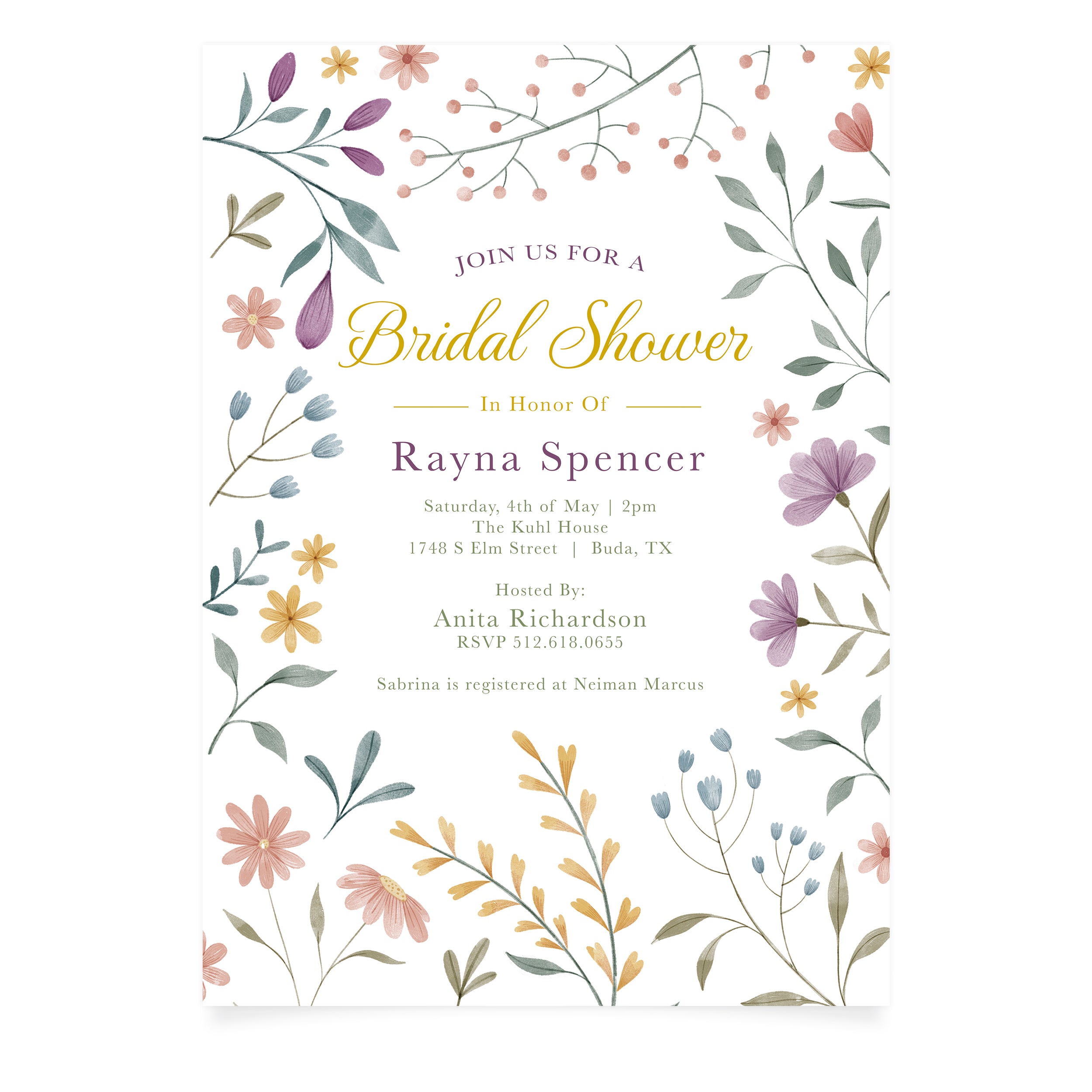 Petal Embrace - Bridal Shower Invitation and Envelope - Pack of 10