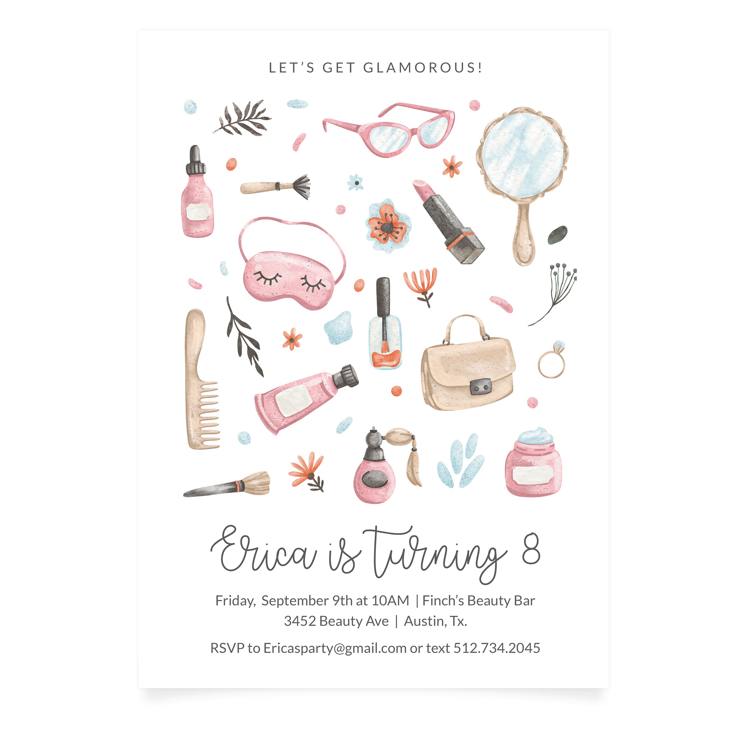 Lets Get Glamorous - Kids Birthday Invitation and Envelope - Pack of 10