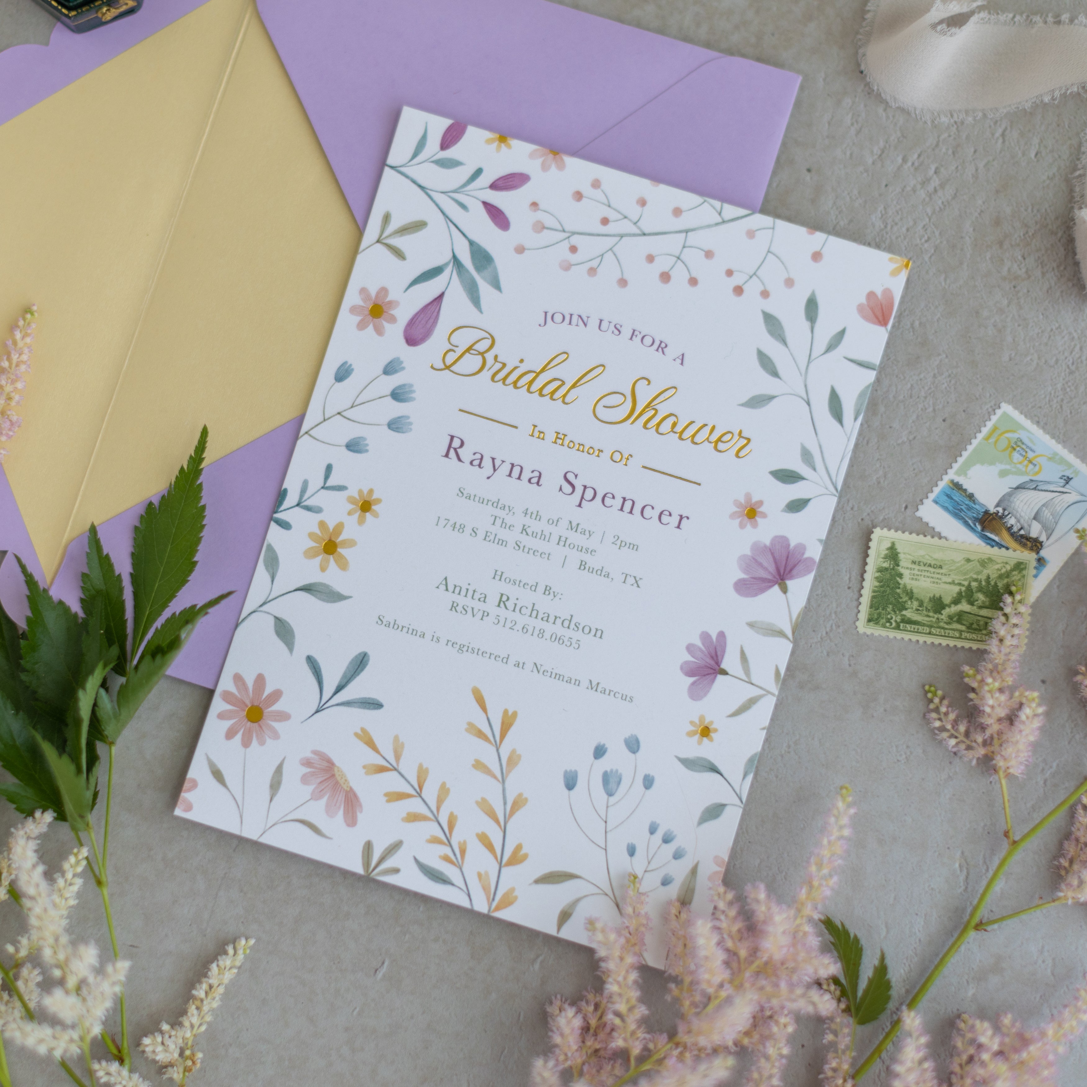 Petal Embrace - Bridal Shower Invitation and Envelope - Pack of 10