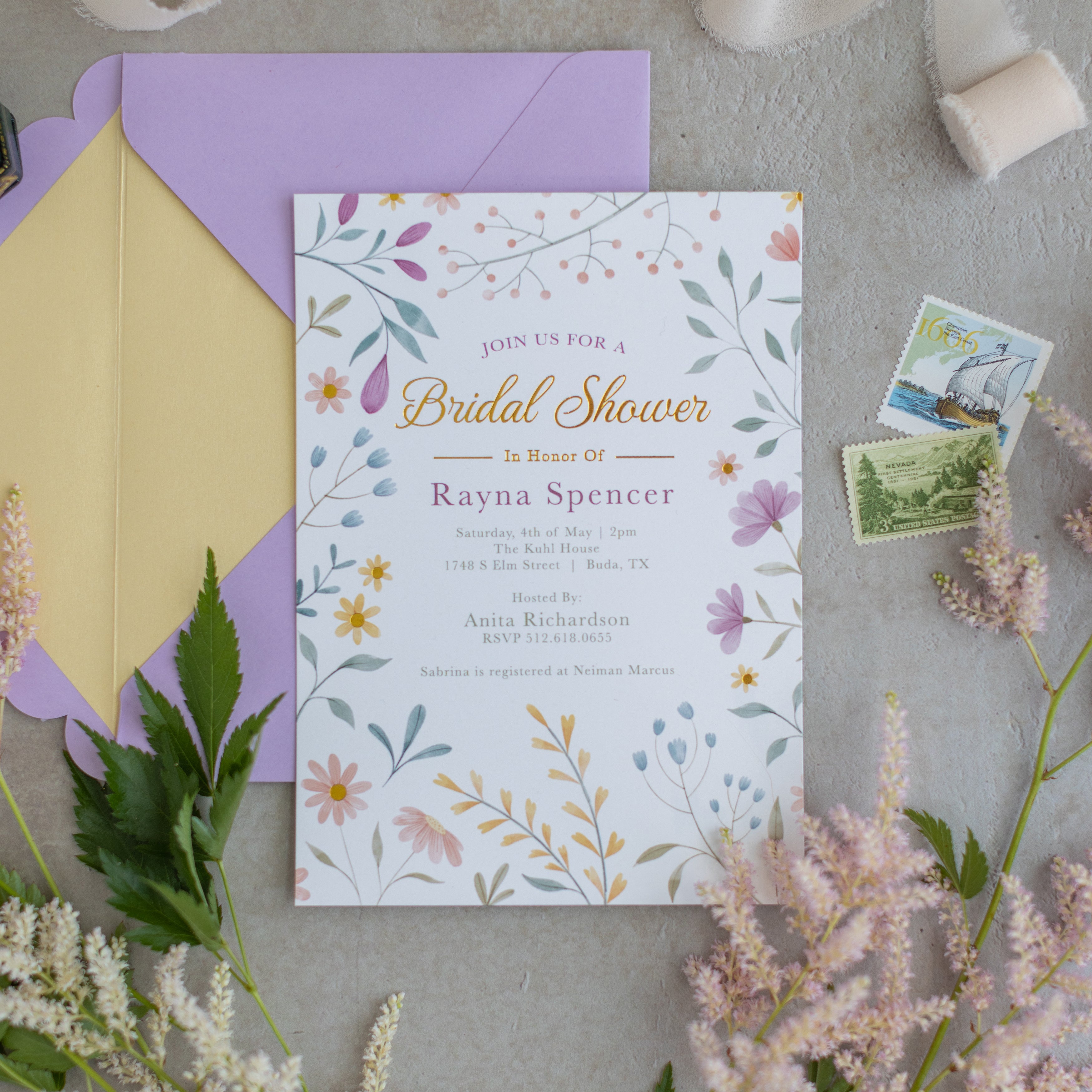 Petal Embrace - Bridal Shower Invitation and Envelope - Pack of 10