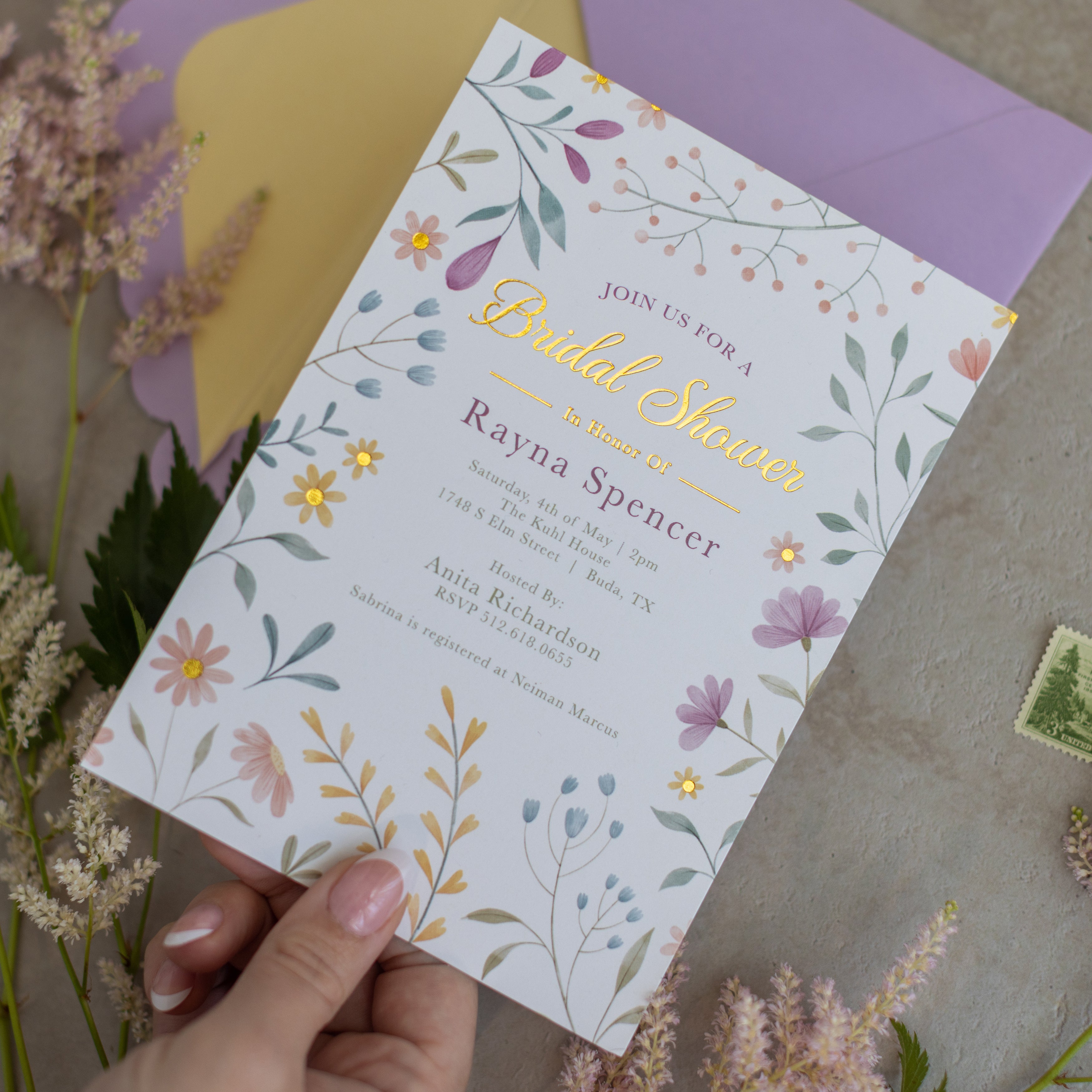 Petal Embrace - Bridal Shower Invitation and Envelope - Pack of 10