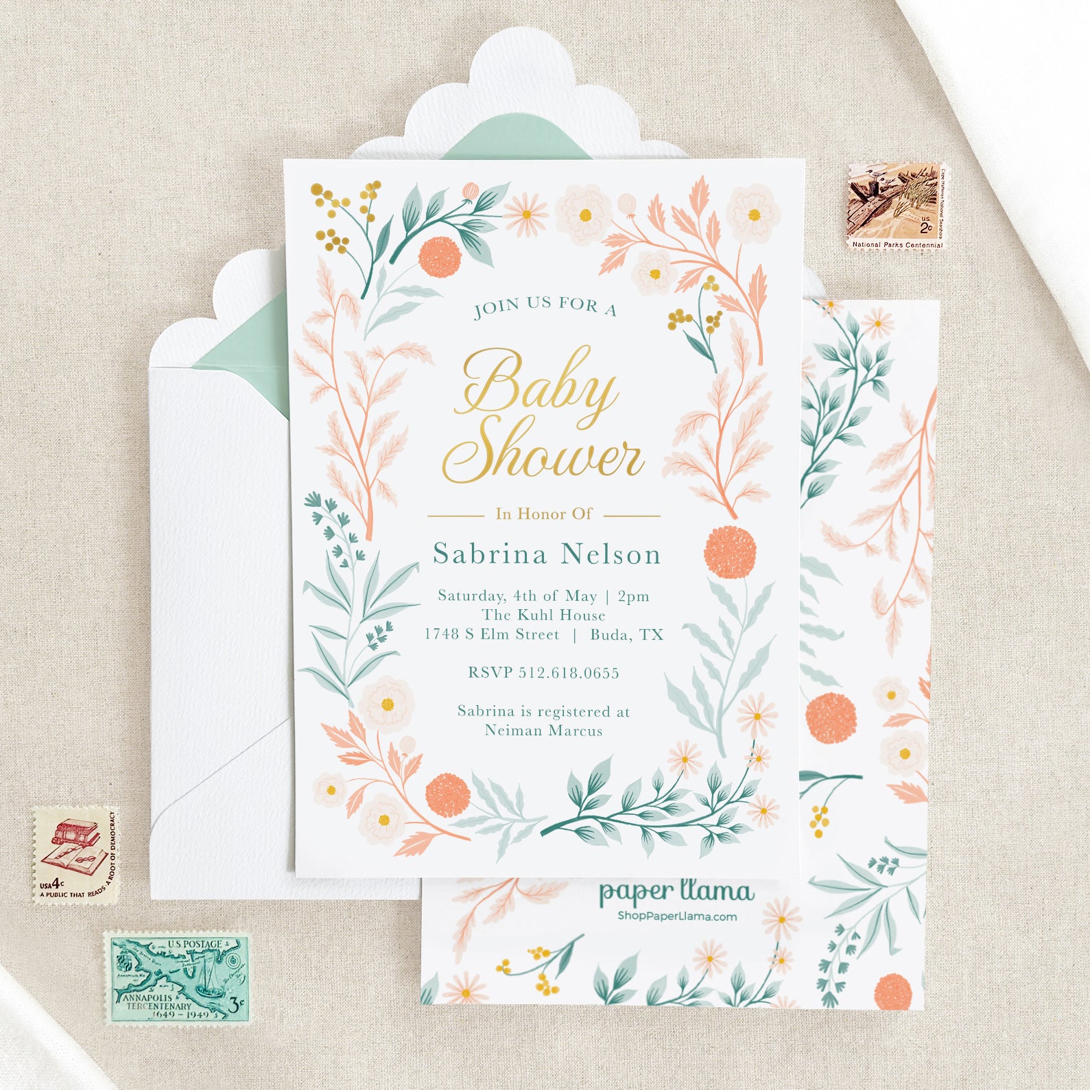 Coral Blooms | Baby Shower Invitation