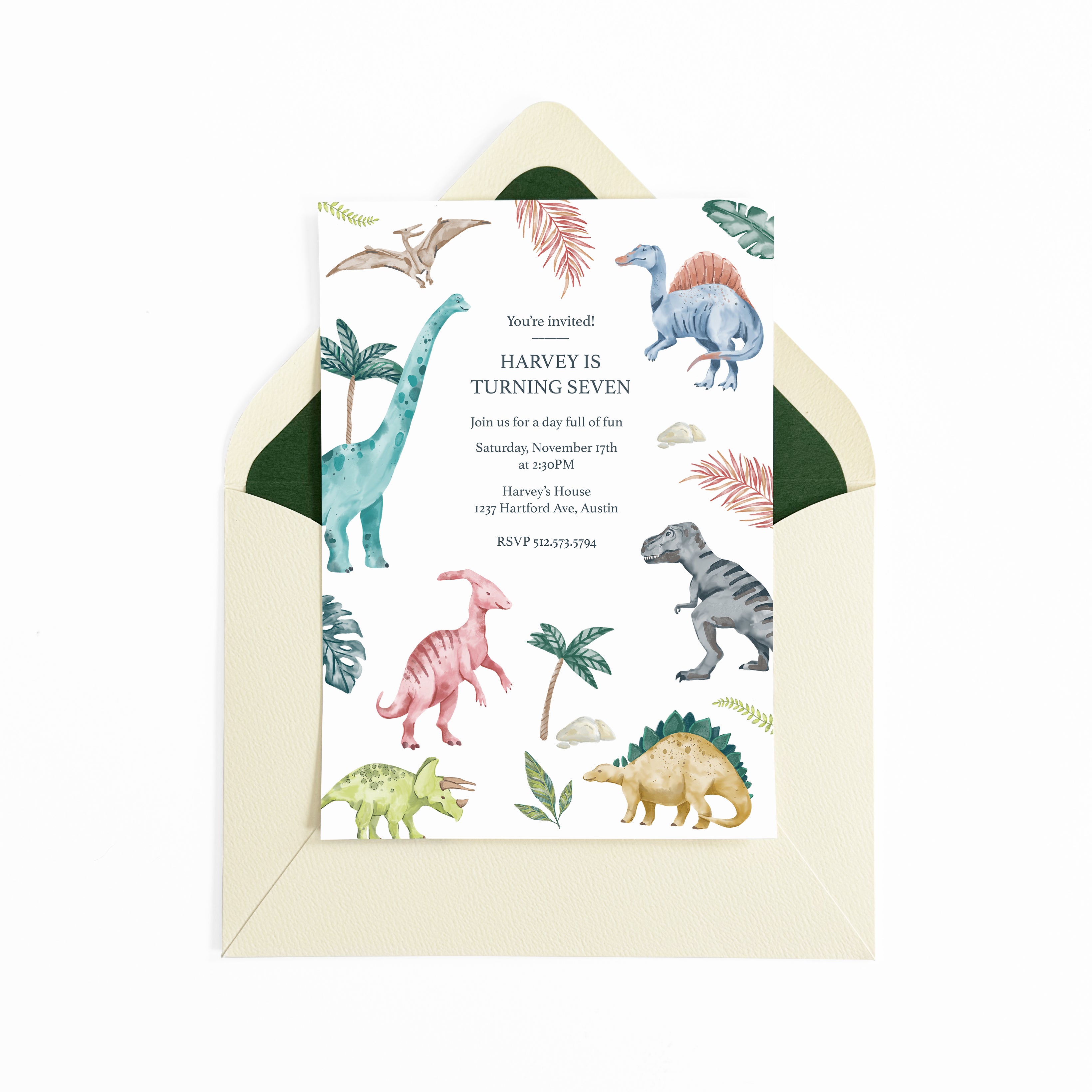 Hear Me Roar - Kids Birthday Invitation and Envelope - Pack of 10