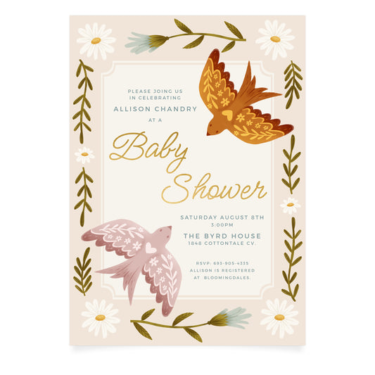 Birds of a Feather Baby Shower Invitation + Envelope | Pack of 10