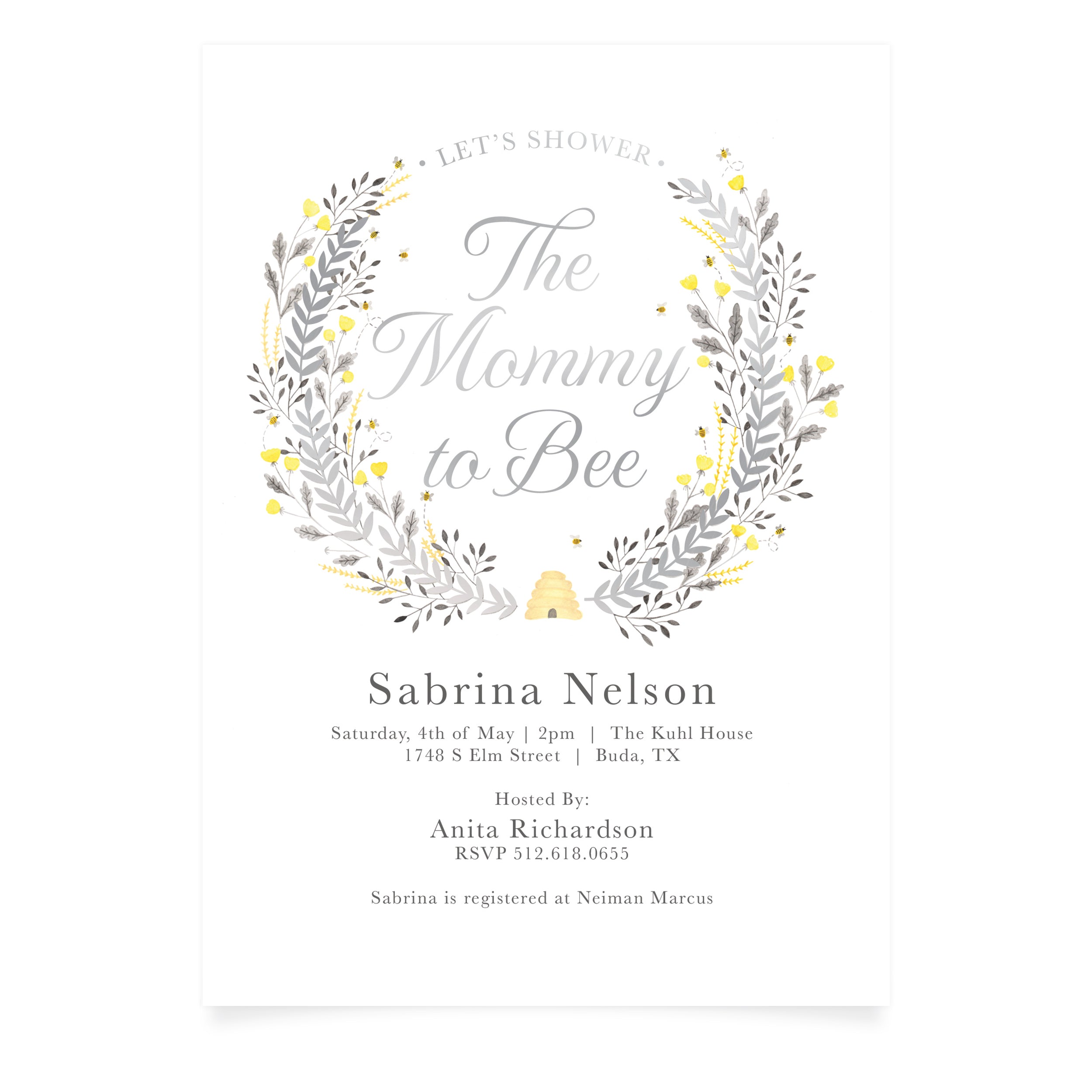 Mommy to BEE Baby Shower Invitation + Envelope | Pack of 10