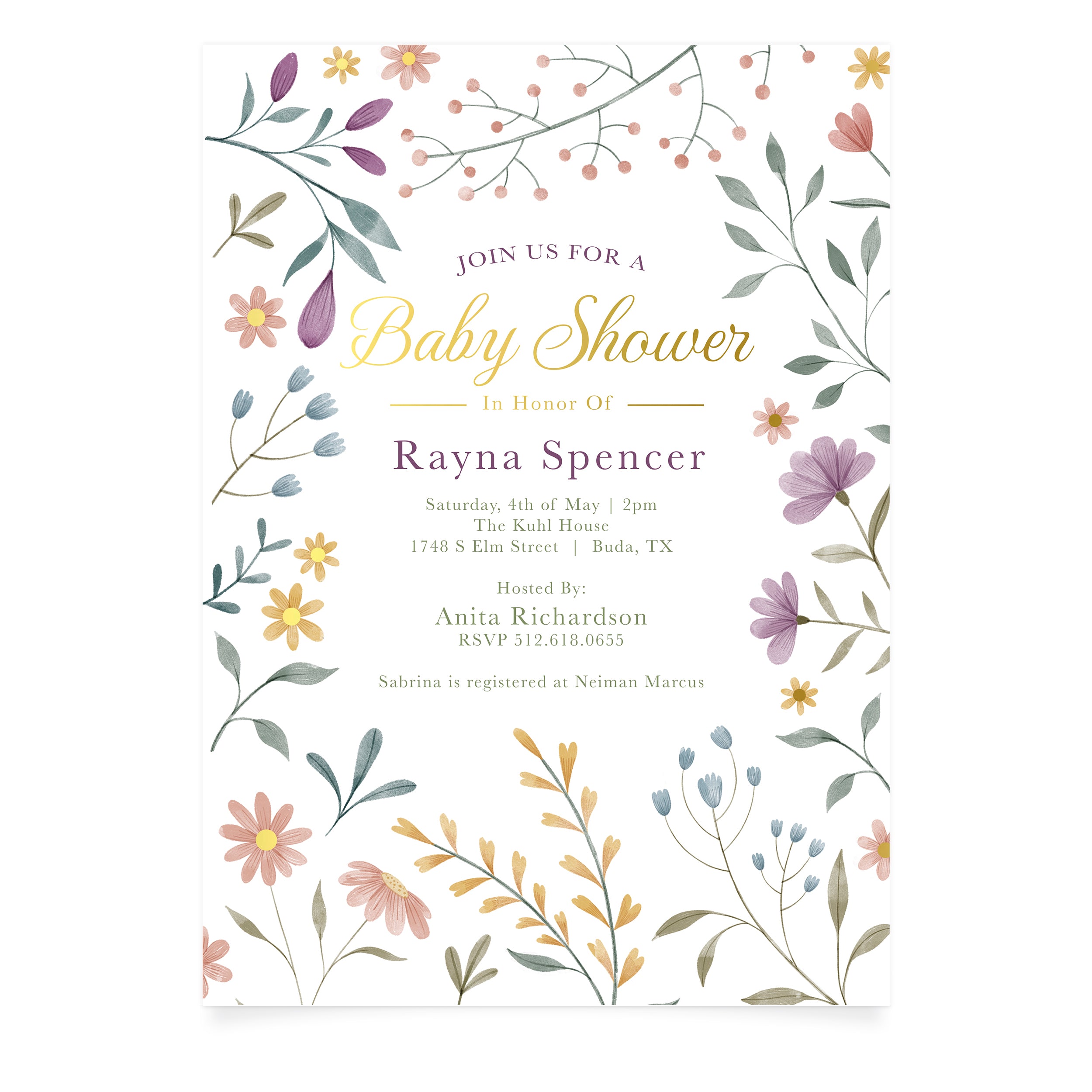 Petal Embrace - Baby Shower Invitation and Envelope - Pack of 10