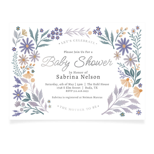 Lavender Meadows - Baby Shower Invitation and Envelope - Pack of 10