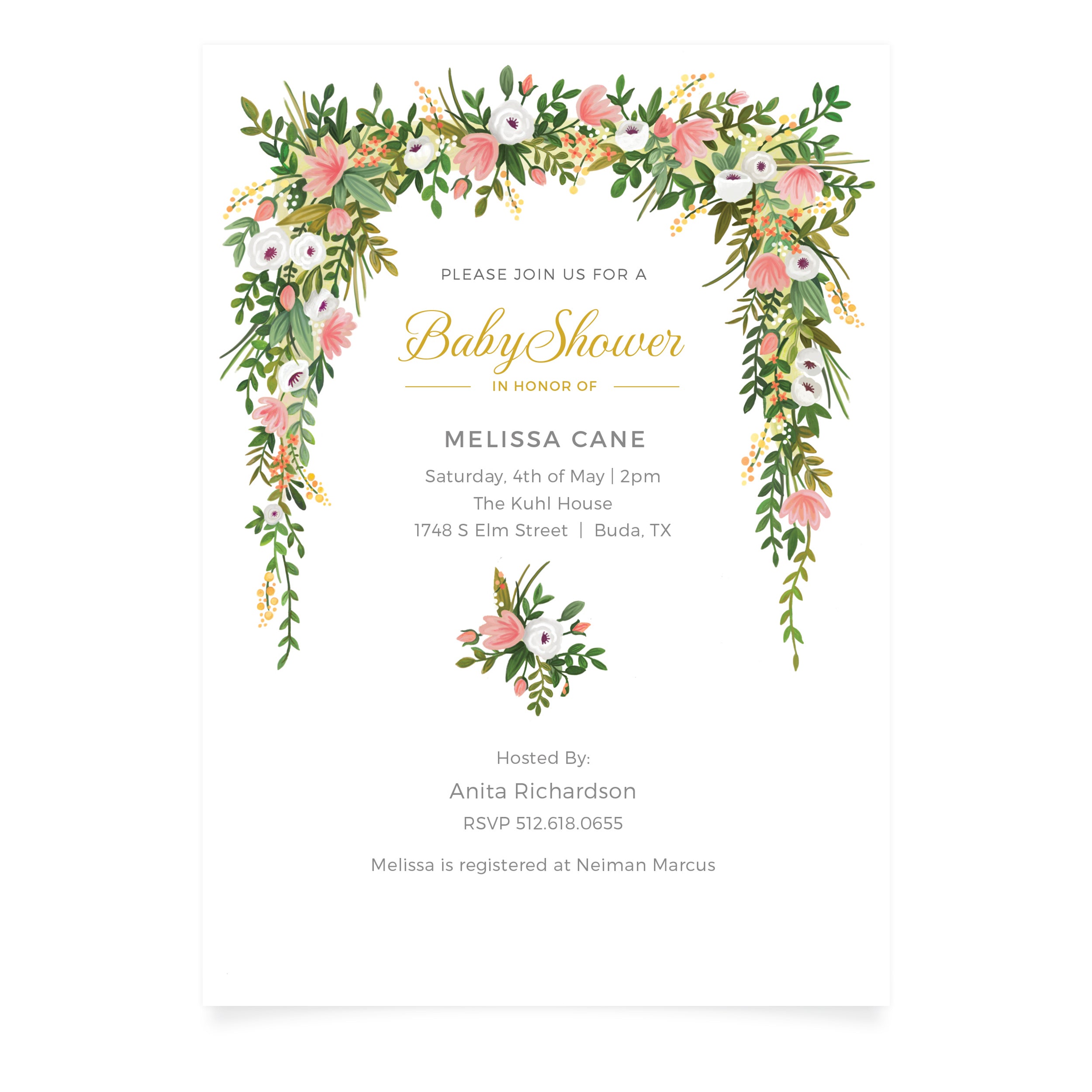 Elizabeth Baby Shower Invitation + Envelope | Pack of 10