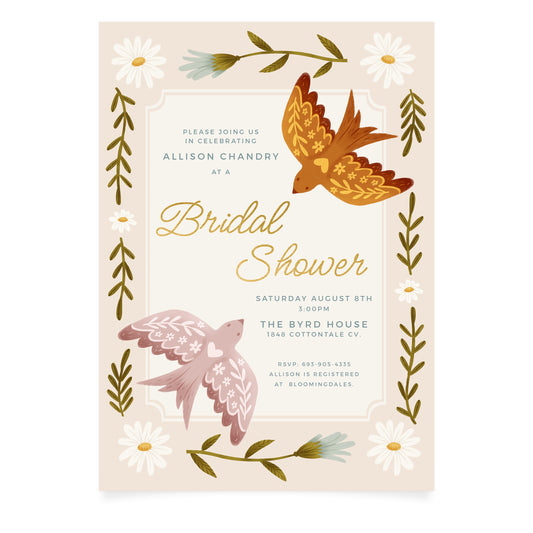 Birds of a Feather Bridal Shower Invitation + Envelope | Pack of 10