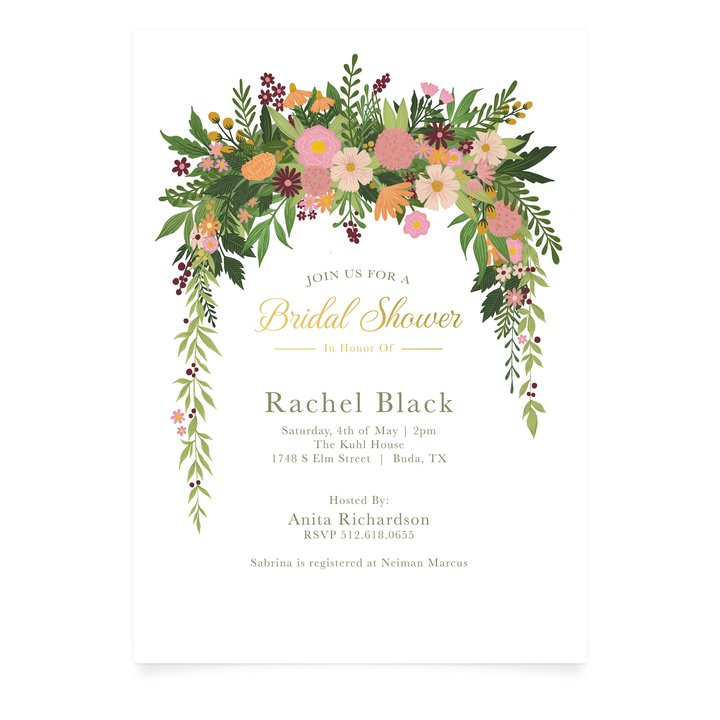 Enchanted Garden Bridal Shower Invitation and Envelope | Pack of 10