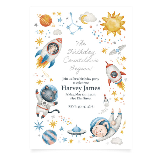 The Countdown Begins - Kids Birthday Invitation and Envelope - Pack of 10