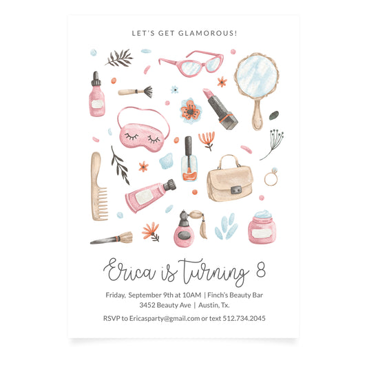 Lets Get Glamorous - Kids Birthday Invitation and Envelope - Pack of 10