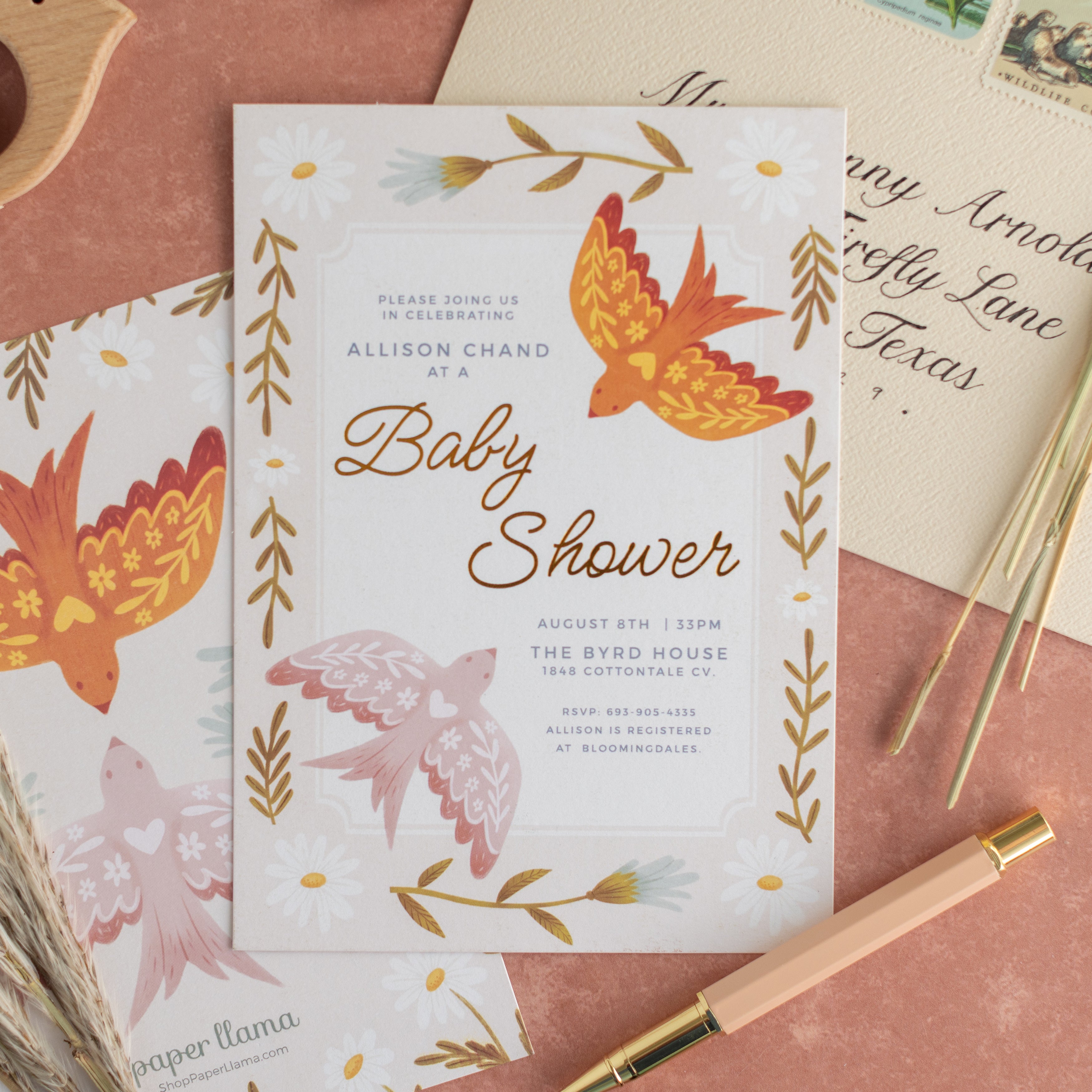 Birds of a Feather Baby Shower Invitation + Envelope | Pack of 10