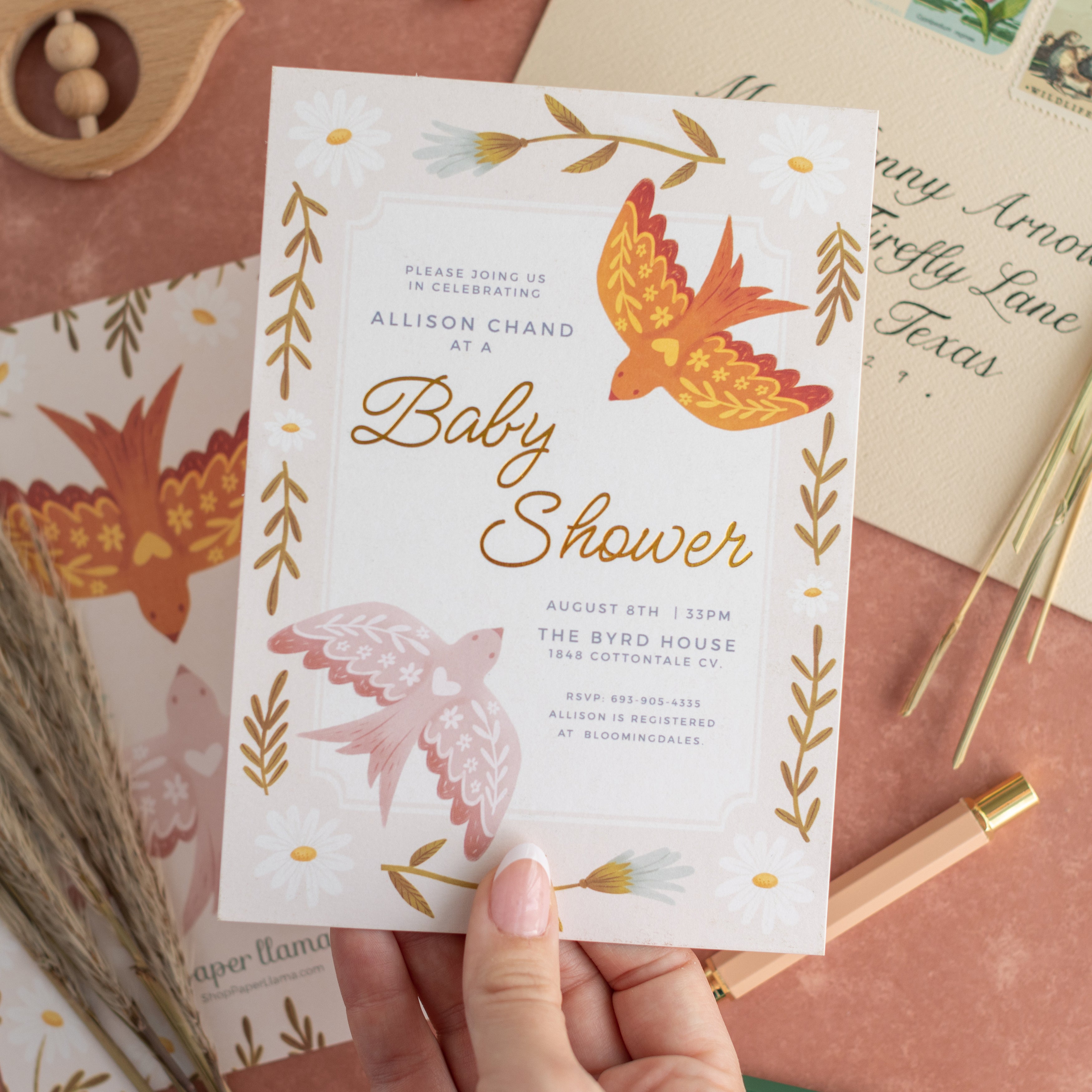 Birds of a Feather Baby Shower Invitation + Envelope | Pack of 10