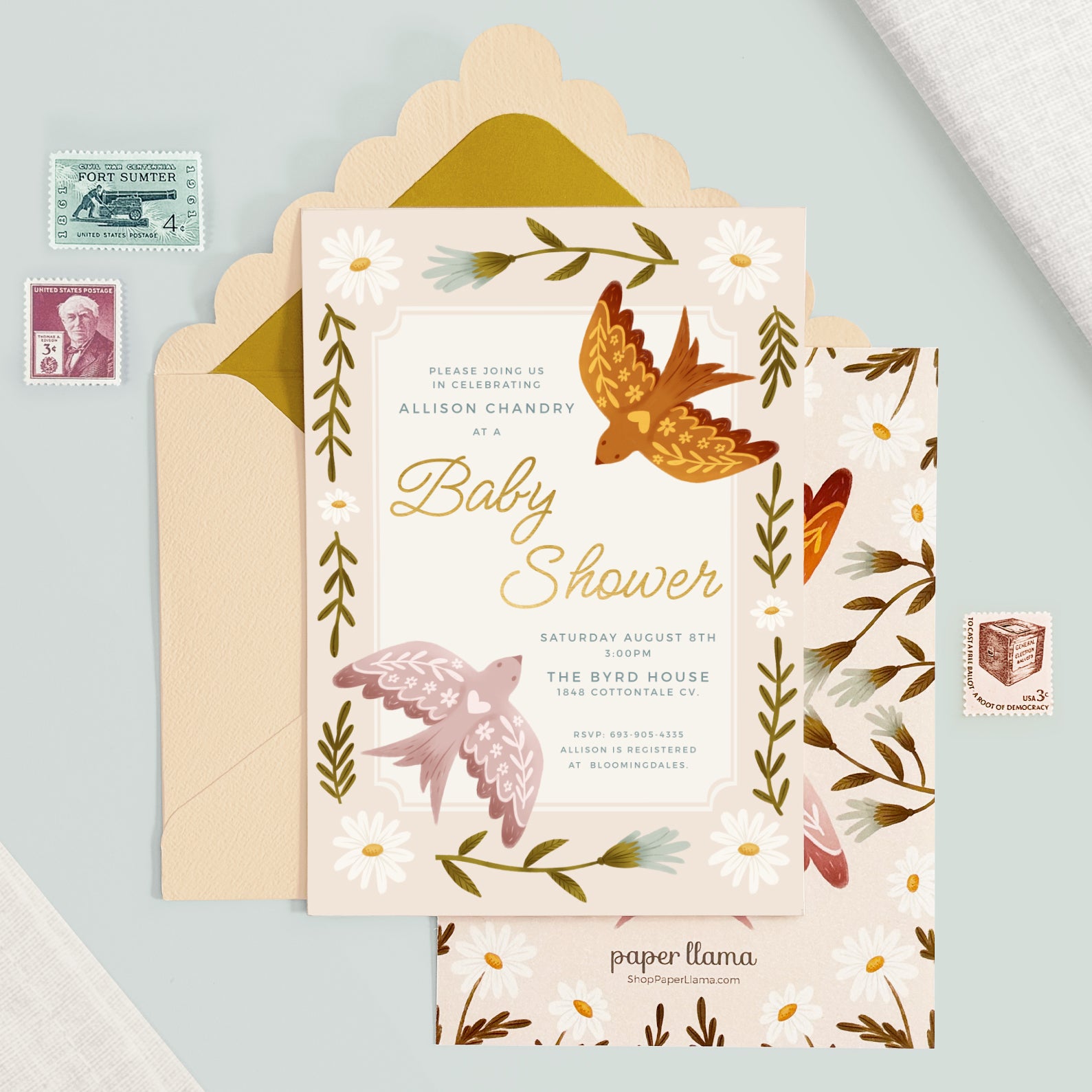 Birds of a Feather Baby Shower Invitation + Envelope | Pack of 10