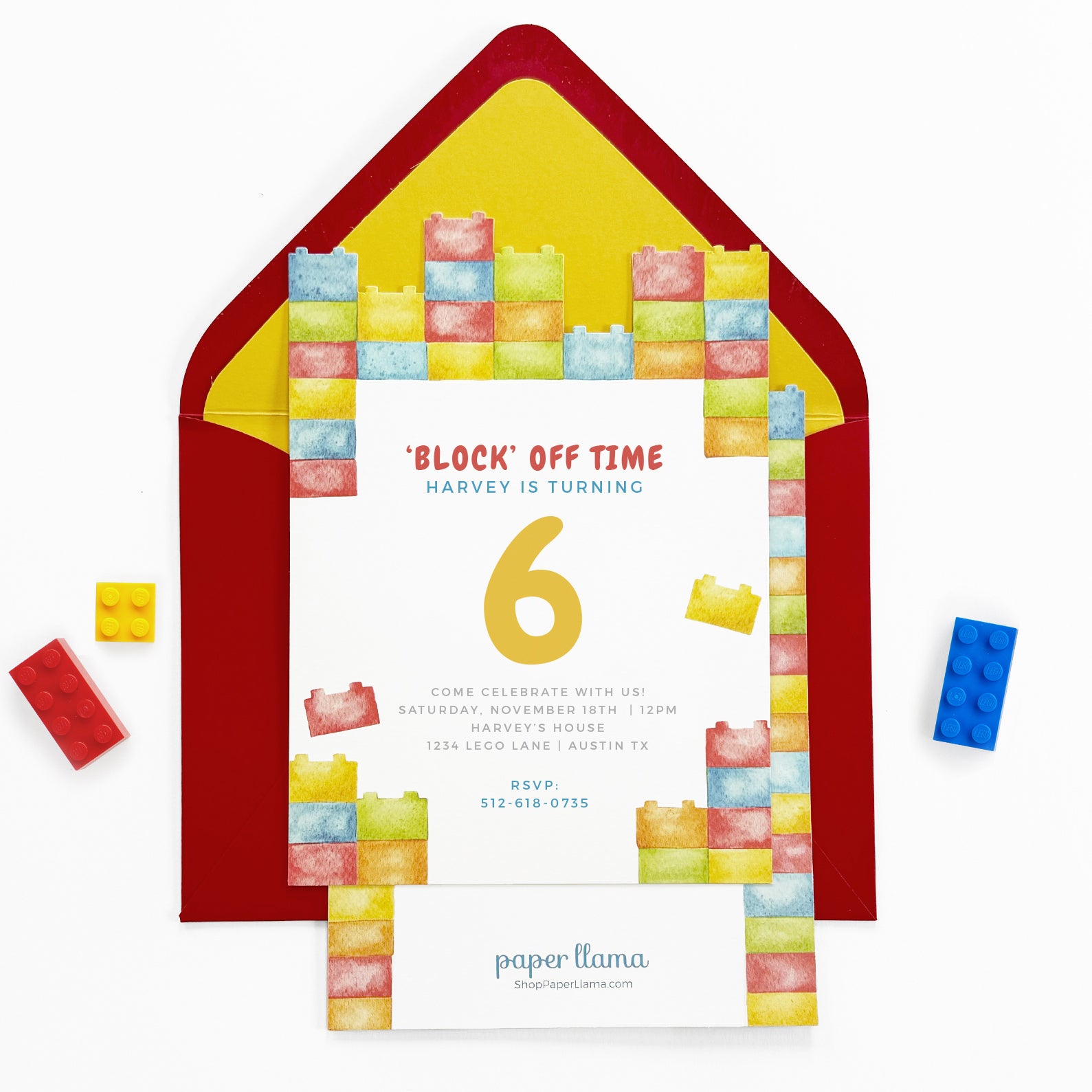 Block Off Time Kids Birthday Invitation + Envelope | Pack of 10