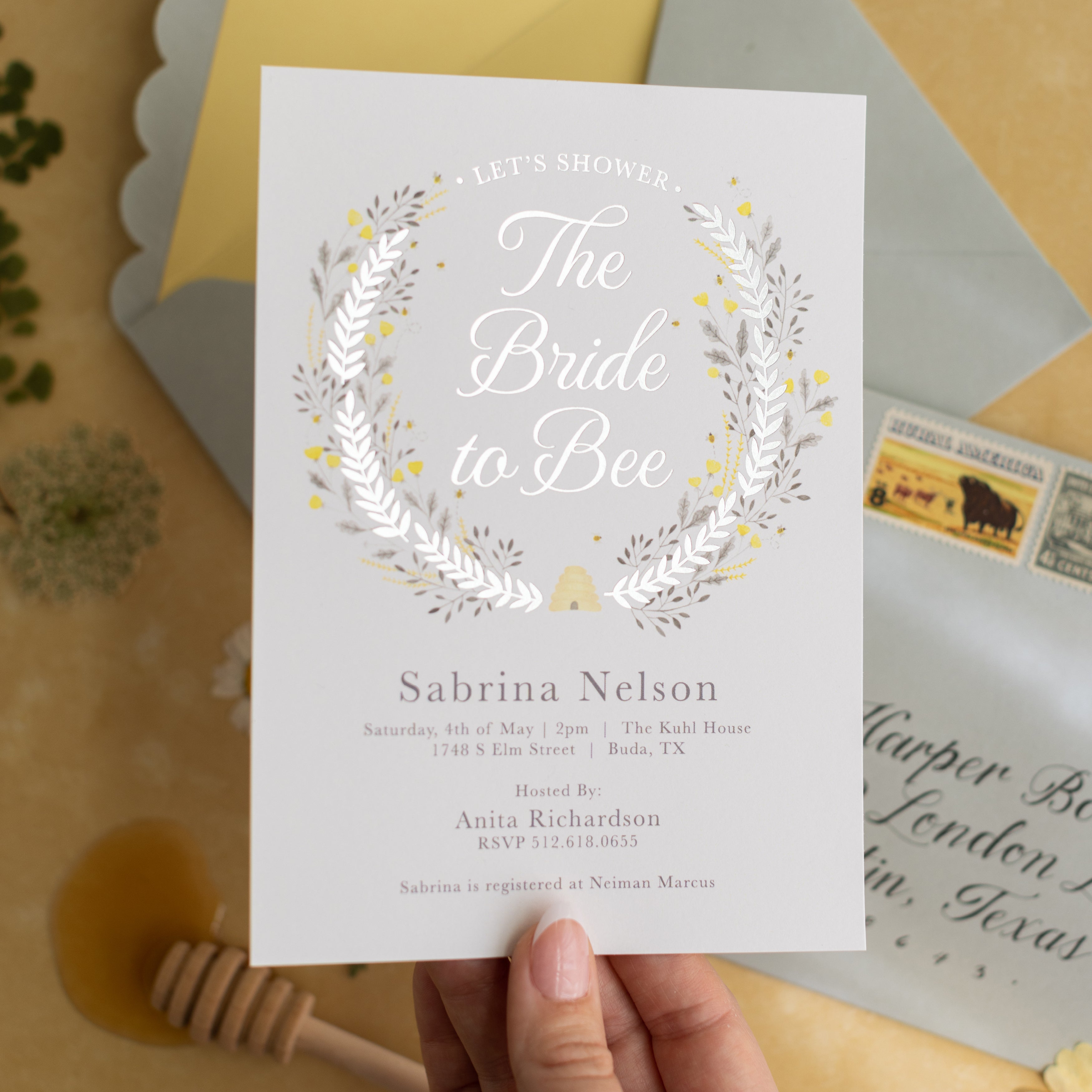 Bride to BEE Bridal Shower Invitation + Envelope | Pack of 10