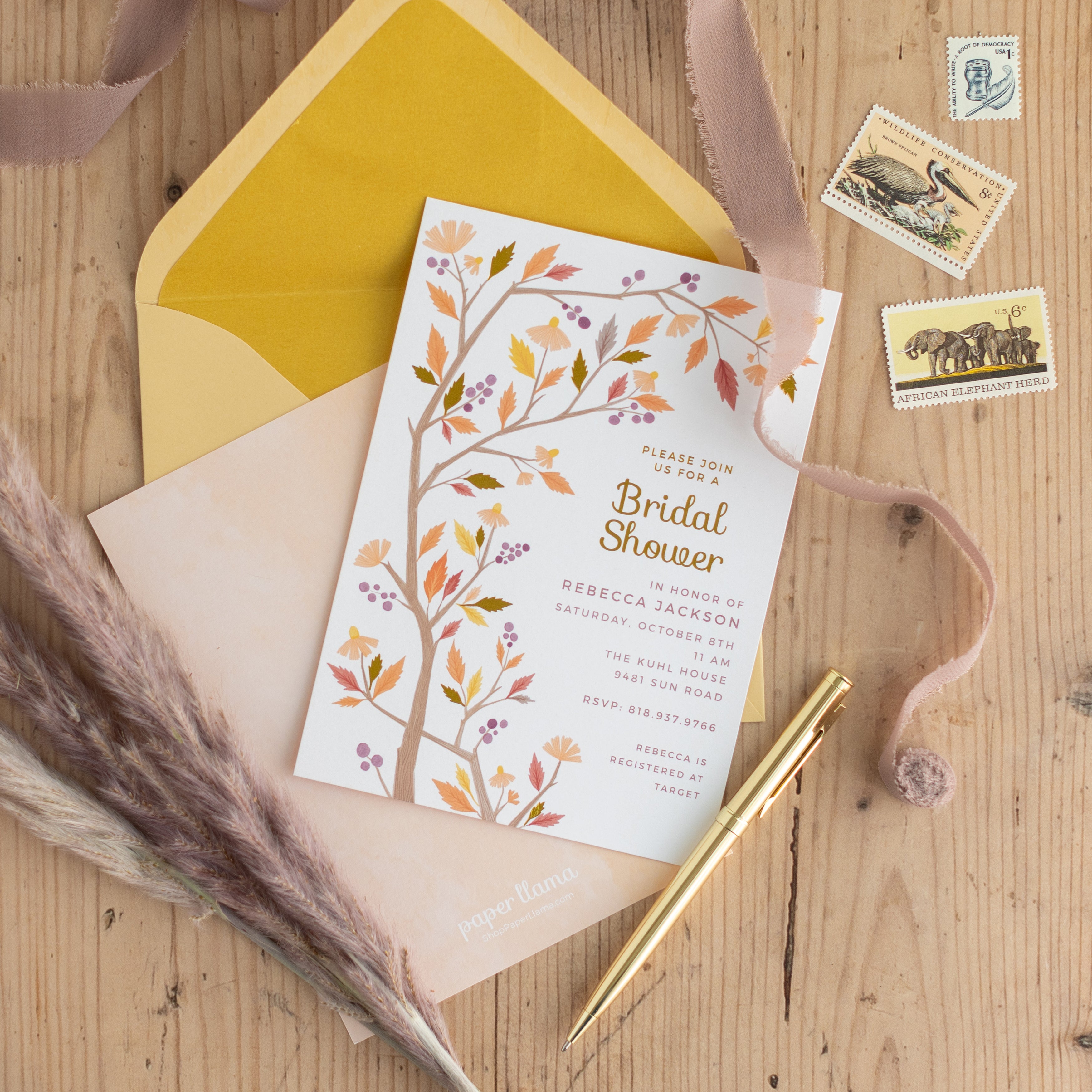 Falling for you - Bridal Shower Invitation and Envelope - Pack of 10