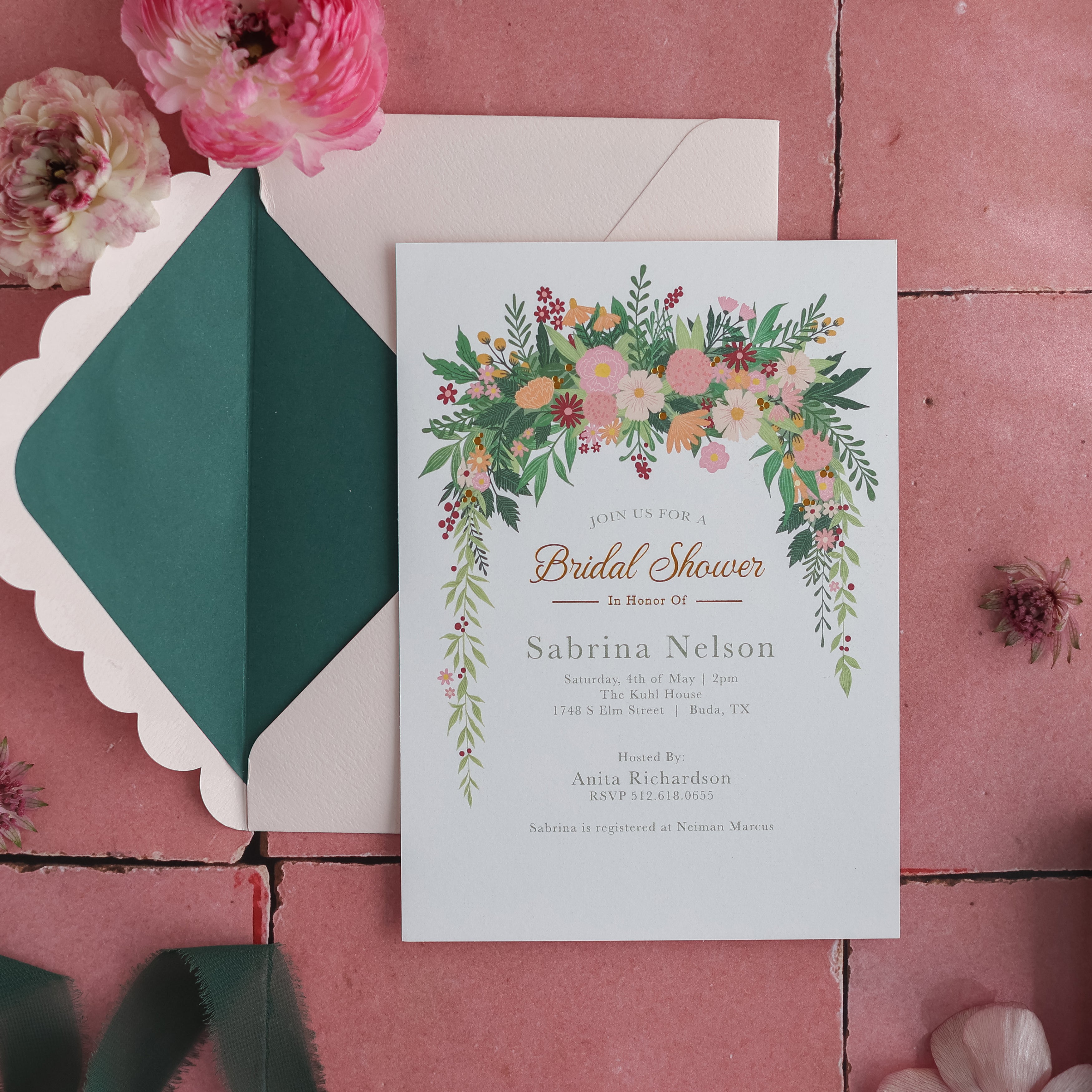 Enchanted Garden Bridal Shower Invitation and Envelope | Pack of 10