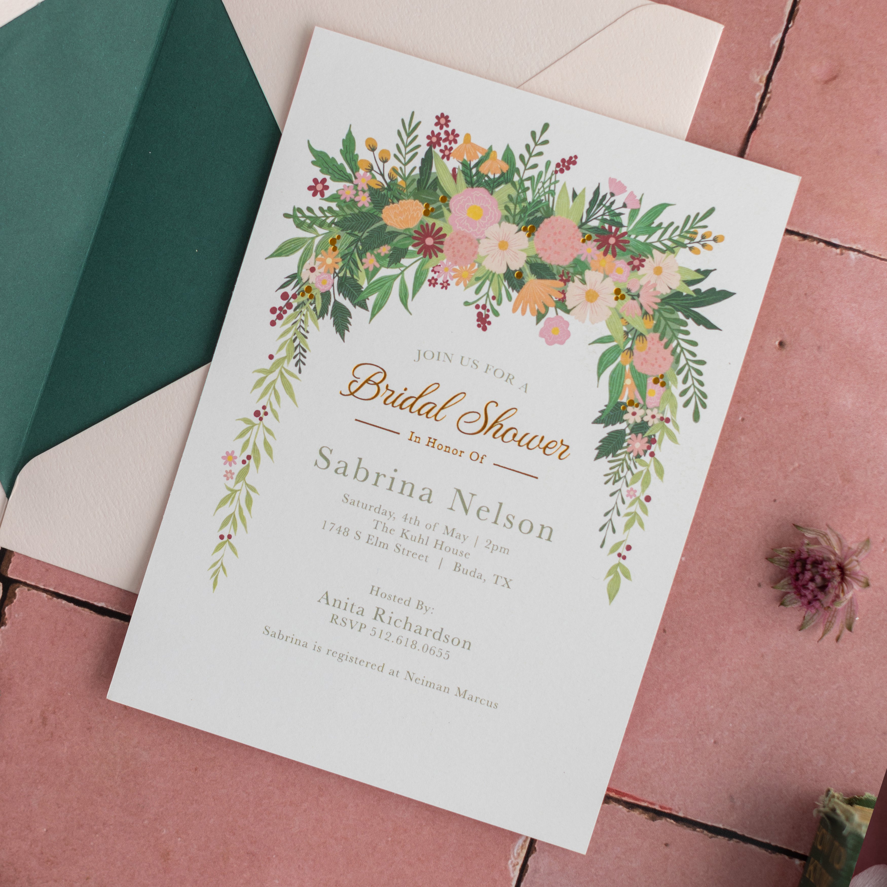 Enchanted Garden Bridal Shower Invitation and Envelope | Pack of 10