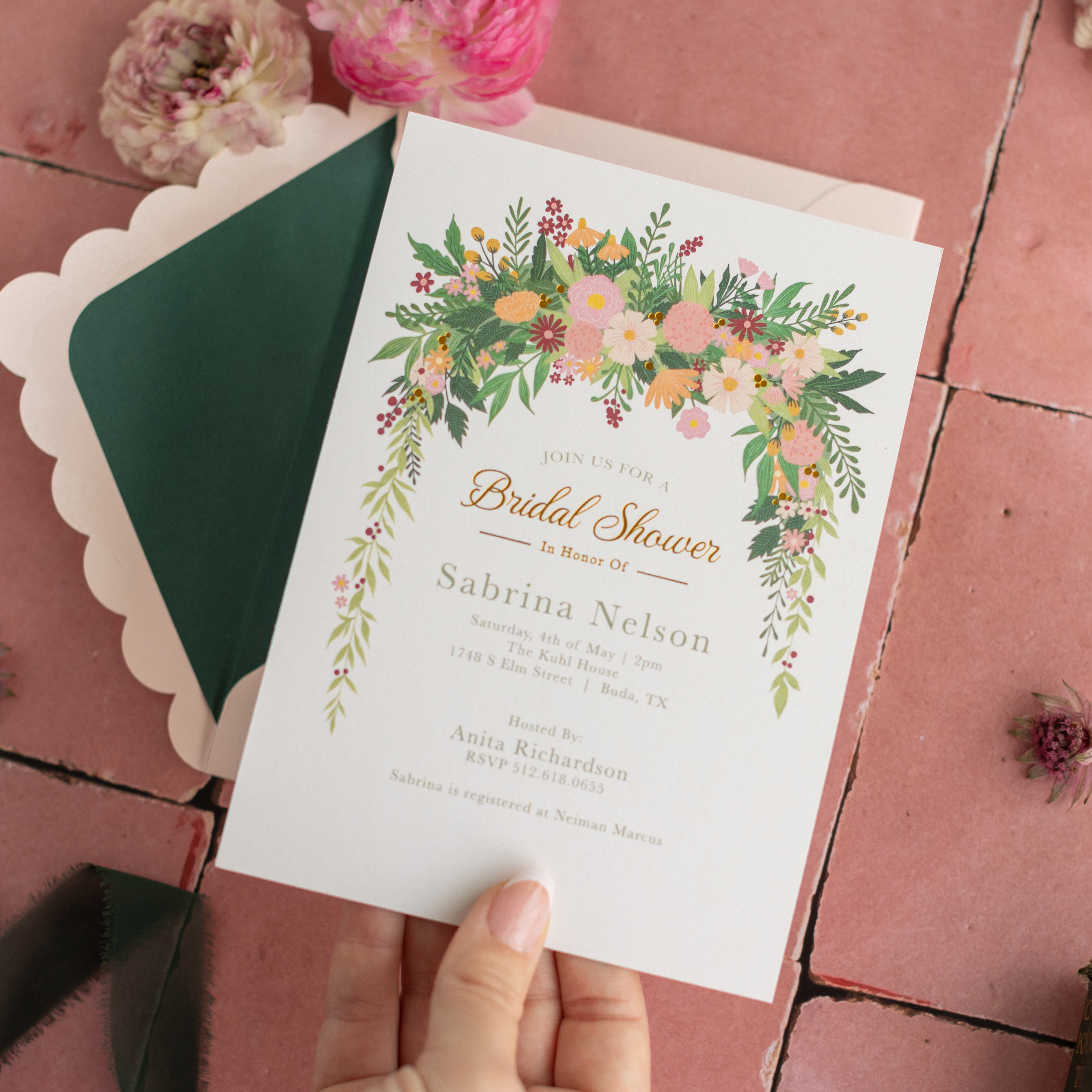 Enchanted Garden Bridal Shower Invitation and Envelope | Pack of 10