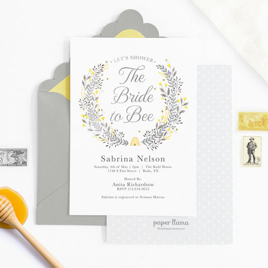 Bride to BEE Bridal Shower Invitation + Envelope | Pack of 10