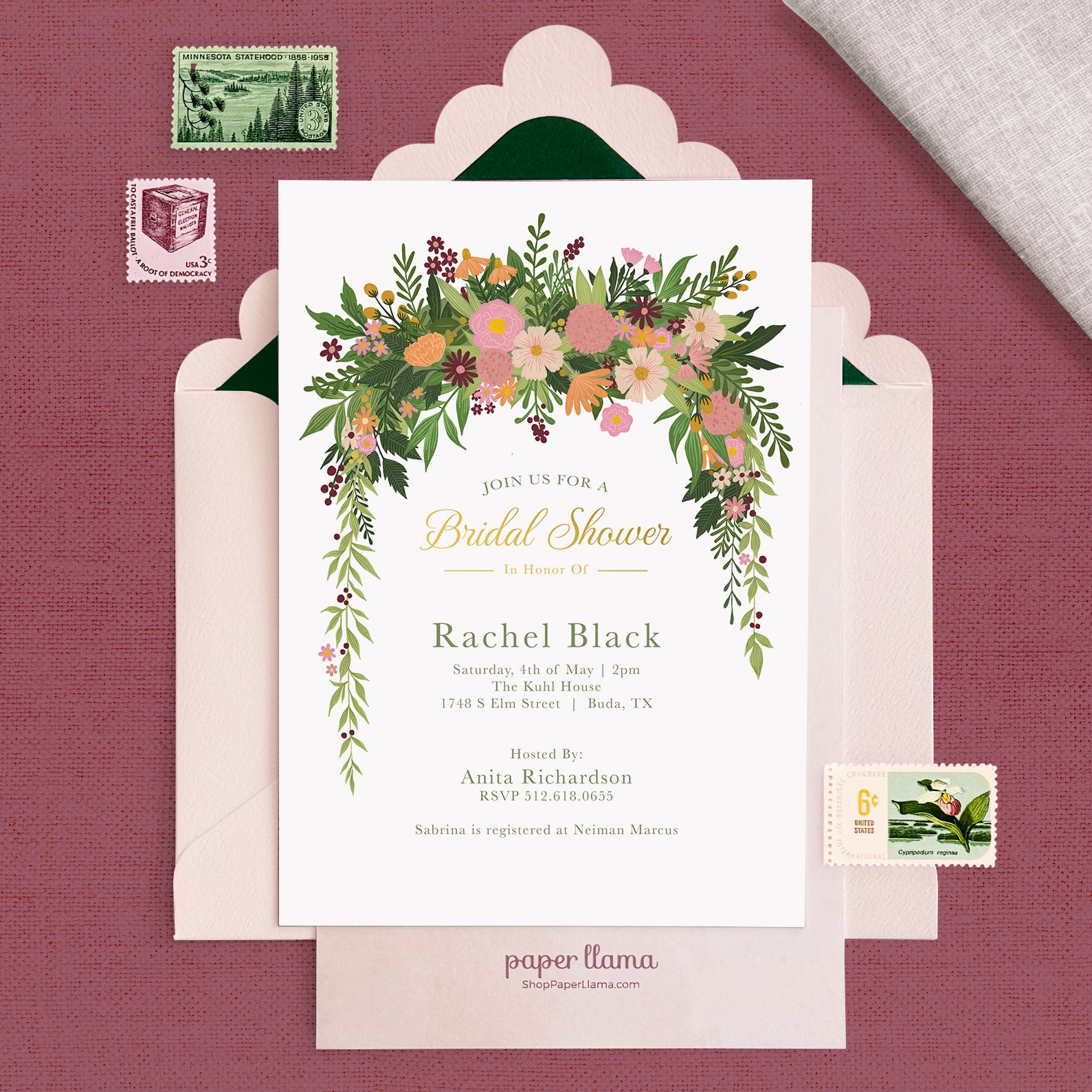 Enchanted Garden Bridal Shower Invitation and Envelope | Pack of 10