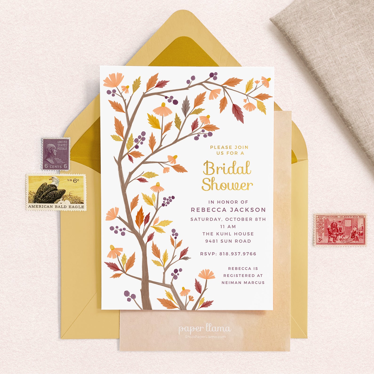 Falling for you - Bridal Shower Invitation and Envelope - Pack of 10