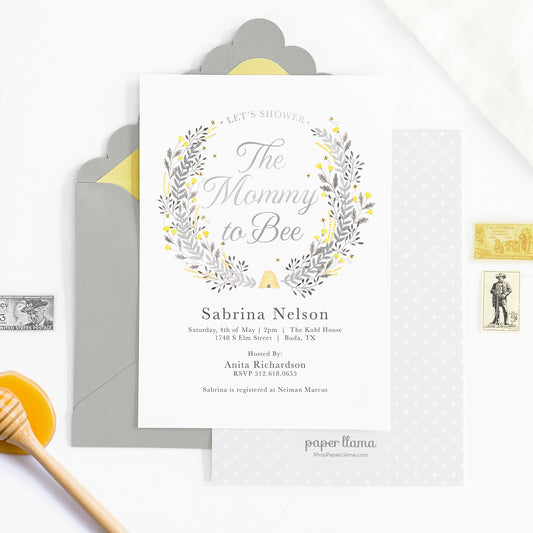 Mommy to BEE Baby Shower Invitation + Envelope | Pack of 10