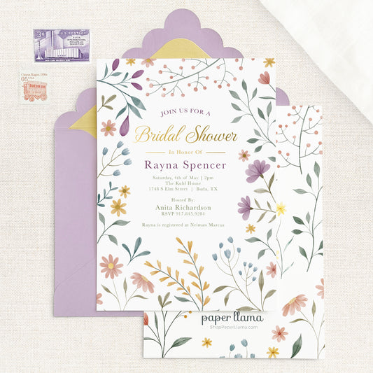 Petal Embrace - Bridal Shower Invitation and Envelope - Pack of 10