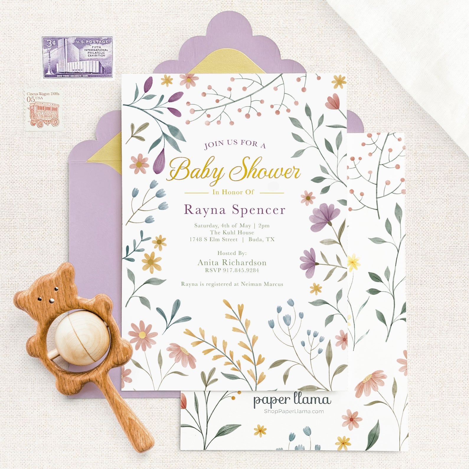 Petal Embrace - Baby Shower Invitation and Envelope - Pack of 10