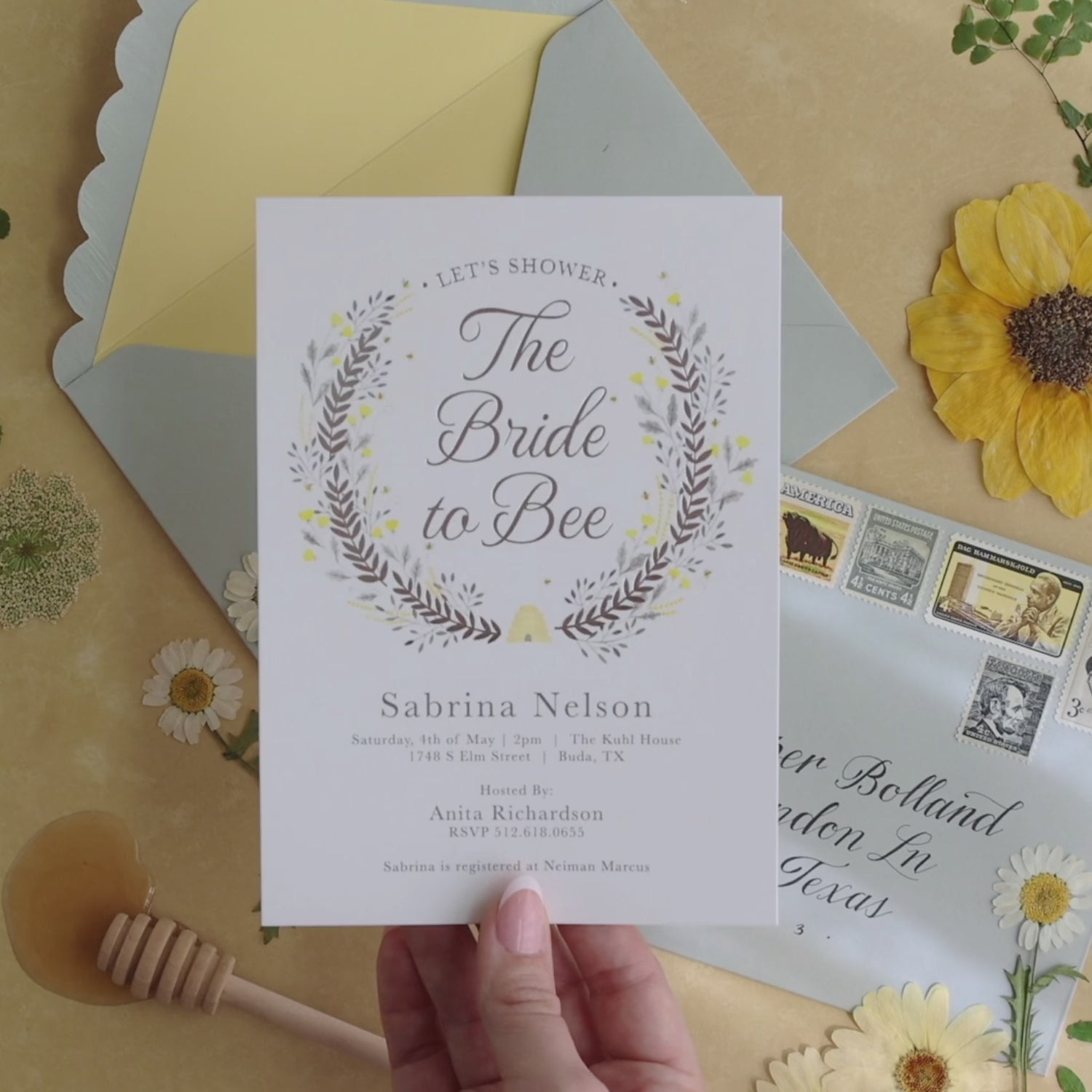 Bride to BEE Bridal Shower Invitation + Envelope | Pack of 10